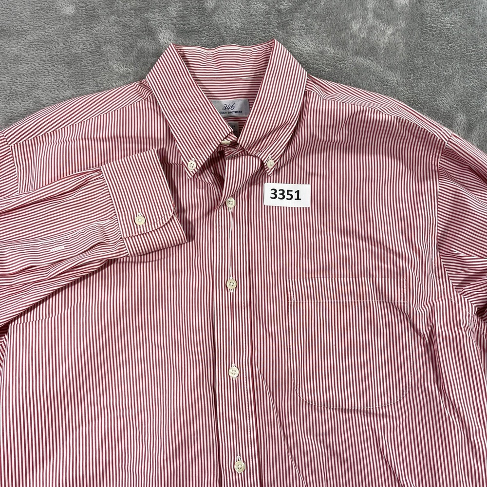 Brooks Brothers Button Down Shirt‎ Mens 16 34/35 Red White Striped 346 Cotton